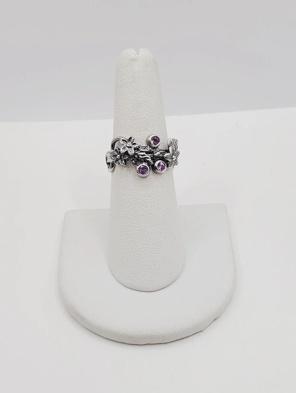 Genuine Bezel Set Purple Sapphire - 925 Sterling Silver Flower Ring